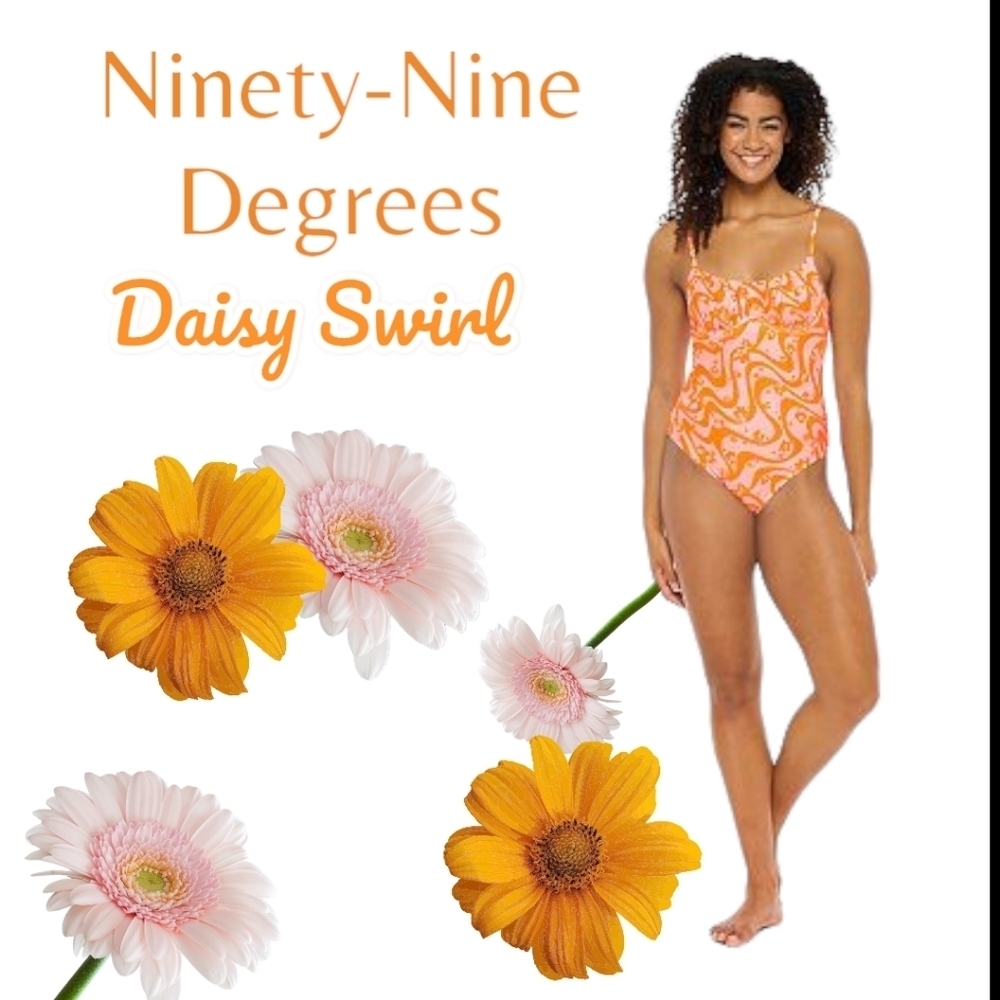 Ninety-Nine Degrees Junior Ruched Underwire One-Piece Swimsuit Daisy Swirl Jr LG